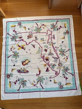 Vintage Florida Souvenir Scarf in Teal, Magenta & Yellow